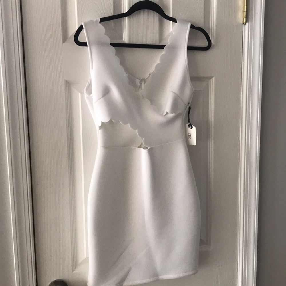 White Scallop Cut-Out Mini Dress